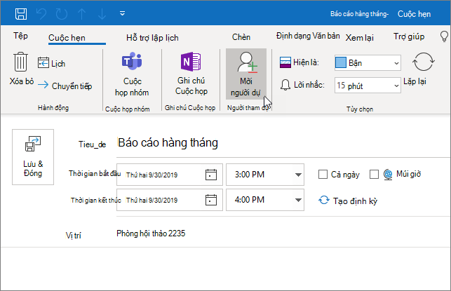 Quản lý lịch và danh bạ của bạn trong Outlook