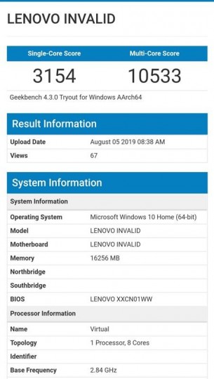 Laptop Lenovo dùng chip Snapdragon 8cx được phát hiện trên GeekBench