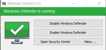 Defender Control 1.6 – Công Cụ Vô Hiệu Hóa Windows Defender