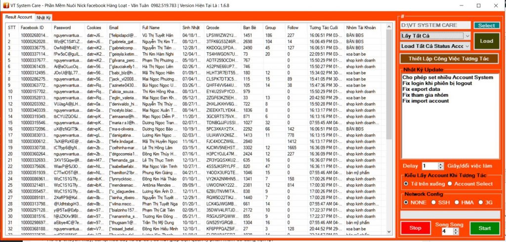 Phần mềm nuôi nick facebook – VT System Care